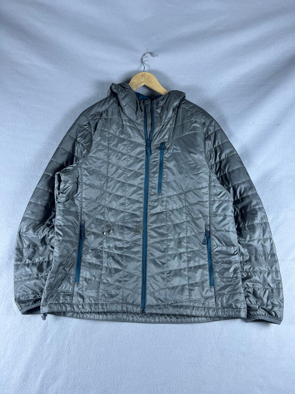 LL Bean PrimaLoft Packaway Hooded Jacket Mens XL Gray Quilted Puffer Outdoor